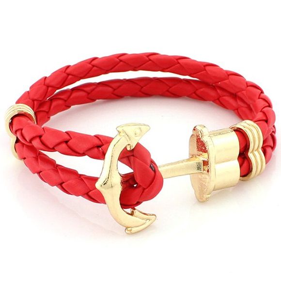 Braid Bracelet Layered Anchor PU cuir - Rouge 