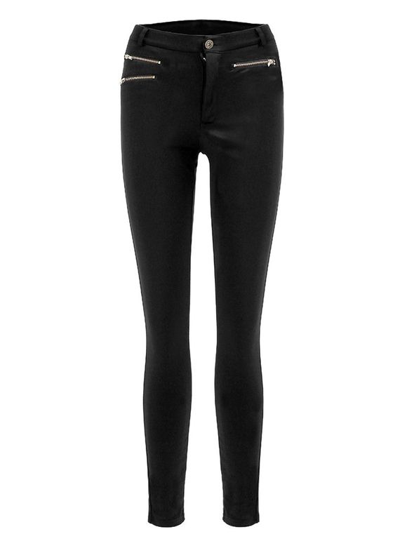 Pantalon Trendy Solid Color Skinny Slimming Zipper design Femmes  's - Noir S
