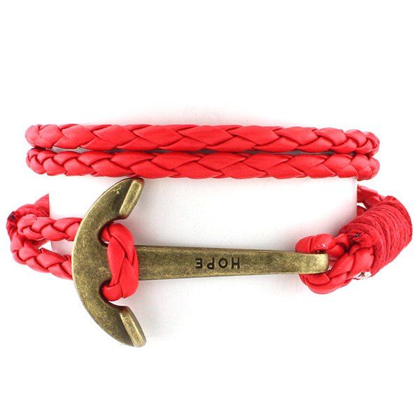 

Layered Anchor PU Leather Hope Bracelet, Red