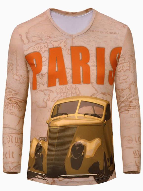 s 'Trendy Hommes  Impression voiture manches longues T-shirt - Chair S