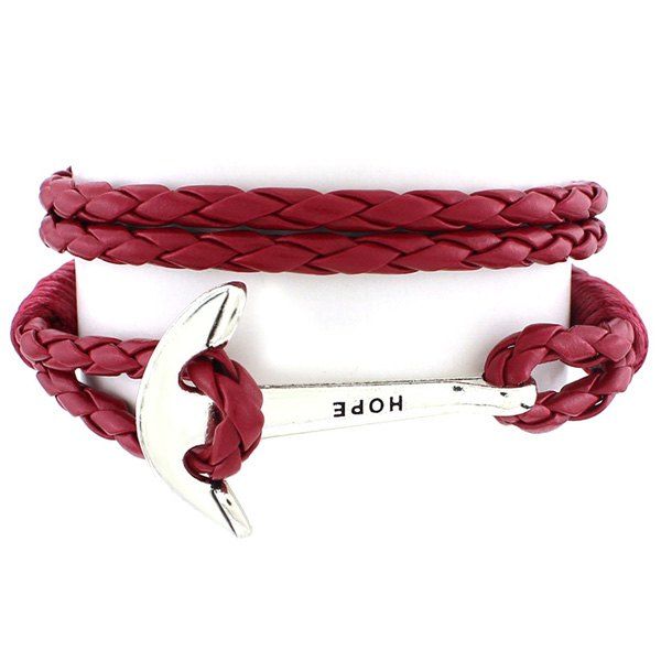 

Anchor PU Leather Braided Bracelet, Wine red
