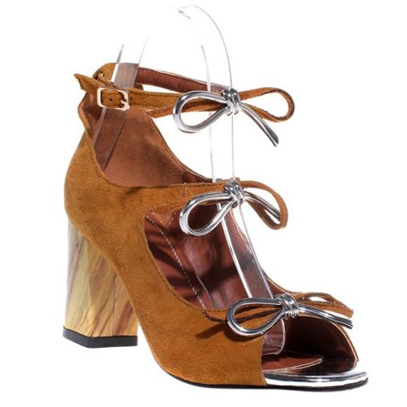Stylish Bow and Chunky Heel Design Women's Sandals - Brun 39