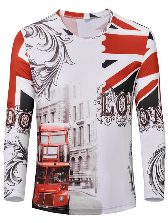 T-shirt 3D Drapeau de l'Angleterre Print Color Block V-Neck manches longues hommes  's - multicolore S