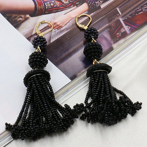 

Pair of Beads Drop Earrings, Black