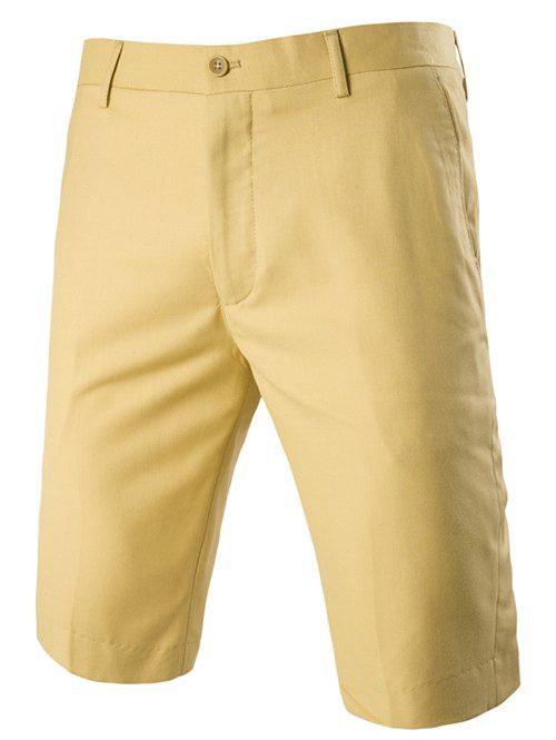

Men's Casual Straight Legs Zip Fly Solid Color Shorts, Yellow