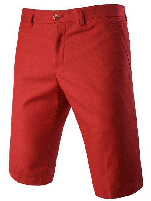 

Men's Casual Straight Legs Zip Fly Solid Color Shorts, Red