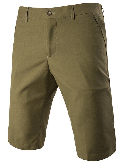 

Men's Casual Straight Legs Zip Fly Solid Color Shorts, Army green