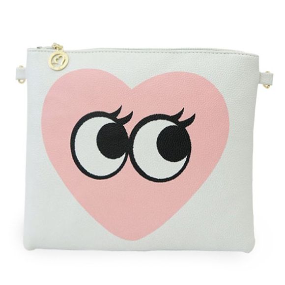 Casual PU Leather and Heart Pattern Design Women's Crossbody Bag - Blanc 