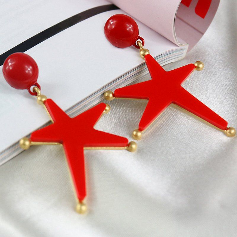 

Bead Star Drop Earrings, Red