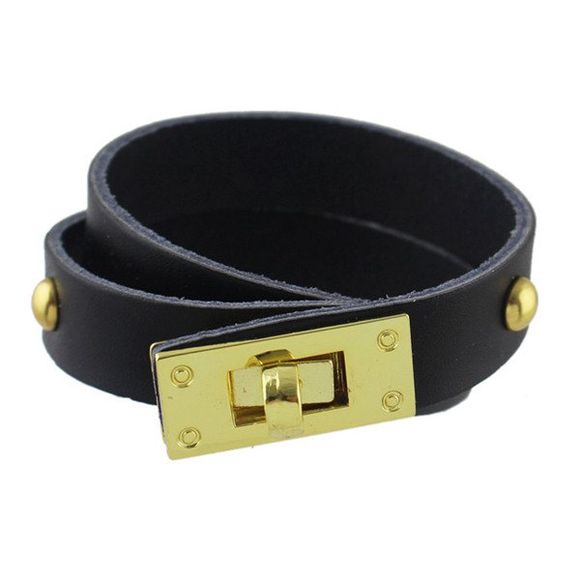 Stylish Buckle and Rivet Embellished Men's Faux Leather Bracelet - Noir 