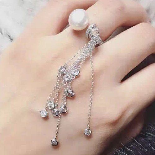 Stunning Faux Pearl Rhinestone Ring For Women - Argent ONE-SIZE