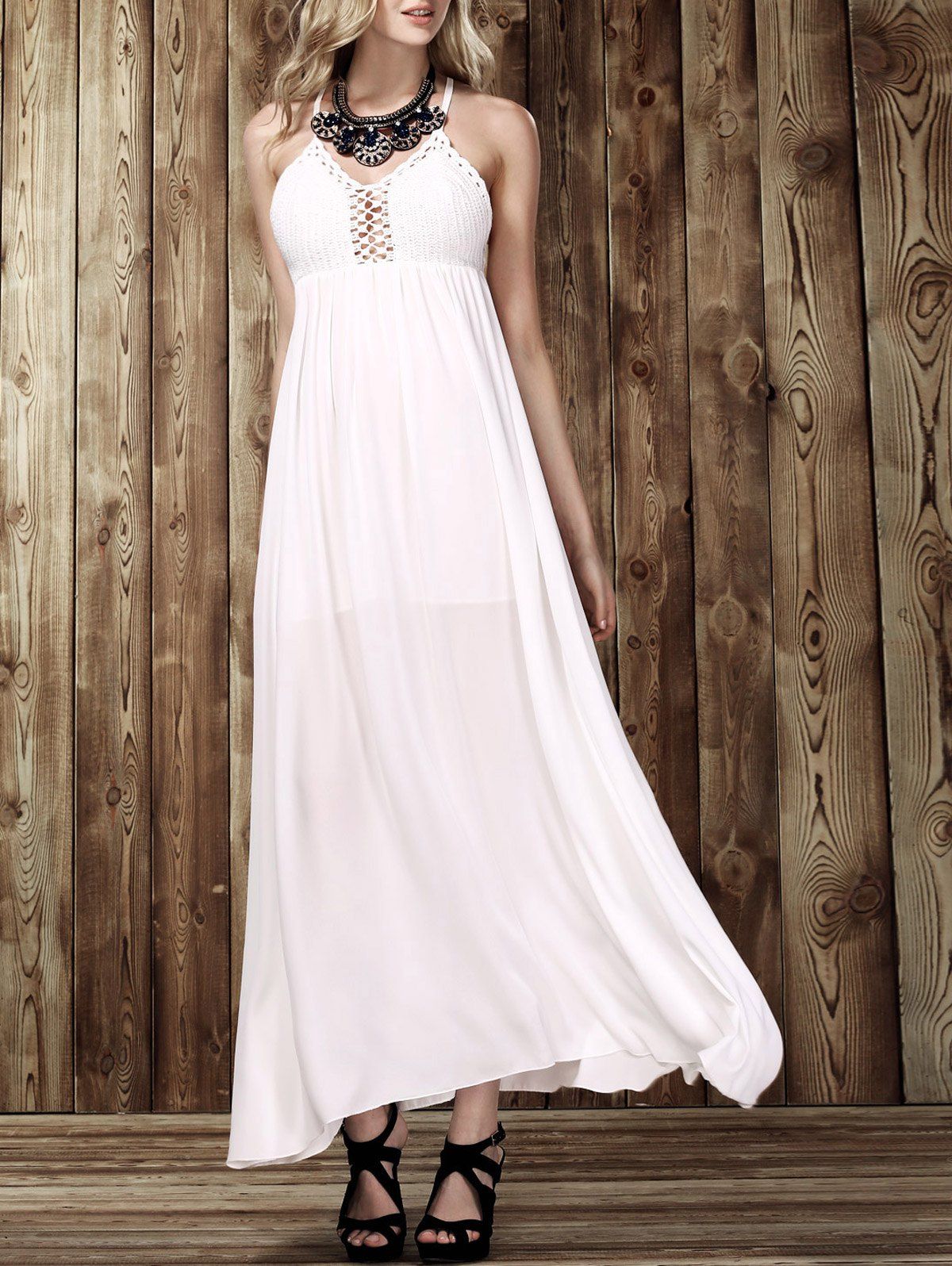 

Trendy Plunging Neck Sleeveless Backless Dress For Women, White