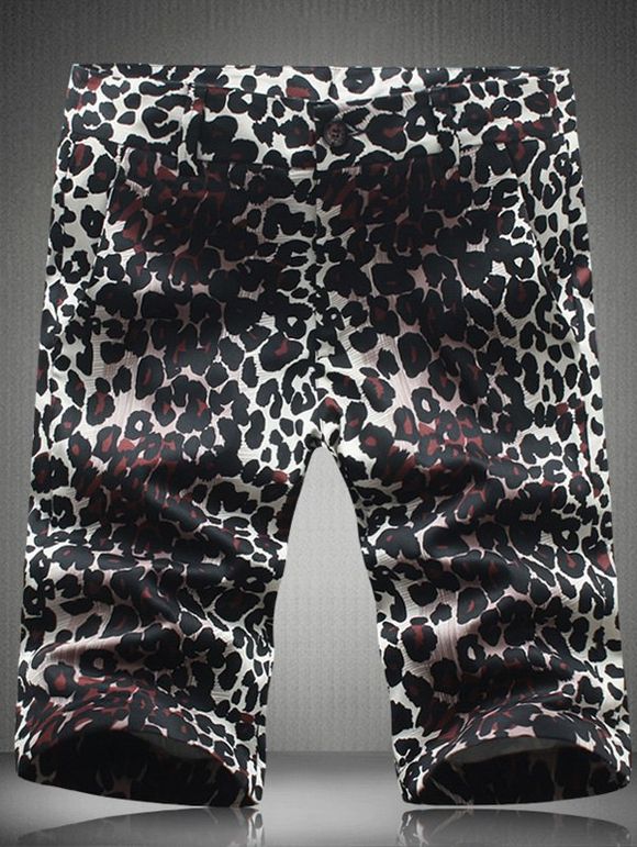 Shorts Fashion Plus Size Straight Leg Leopard Motif Zipper Fly Men  's - Rouge 40