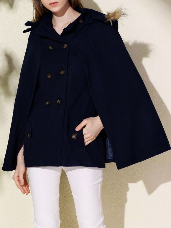 Mode capuche en fausse fourrure Manteau en laine pour les femmes - Bleu Violet XL