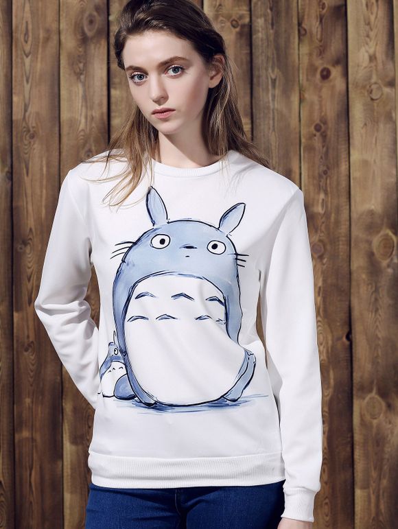 Round Neck Cartoon Pattern Long Sleeve Sweatshirt For Women - Blanc ONE SIZE(FIT SIZE XS TO M)