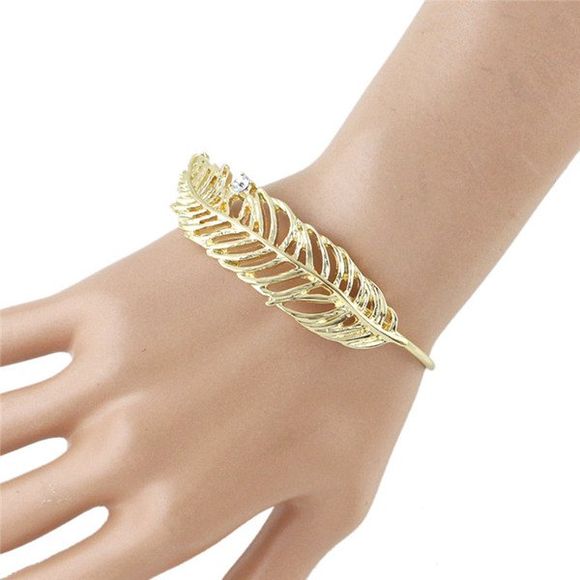 Chic Rhinestone Single Feather Shape Embellished Women's Golden Bracelet - d'or 