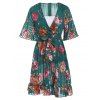 Stylish Women's Flare Sleeve V-Neck Floral Print Dress - Vert ONE SIZE(FIT SIZE XS TO M)