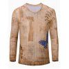 T-shirt Papillon 3D Print Color Block V-Neck manches longues hommes  's - multicolore S
