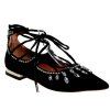 Graceful Rhinestone and Lace-Up Design Women's Flat Shoes - Noir 38