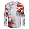 T-shirt 3D Drapeau de l'Angleterre Print Color Block V-Neck manches longues hommes  's - multicolore 3XL