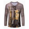 T-shirt 3D Wine Imprimer Color Block V-Neck manches longues hommes  's - multicolore S