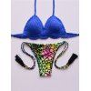 Les femmes à la mode d  'Halter Cotton Blend Motif Colorful Bikini Set - Bleu Saphir M