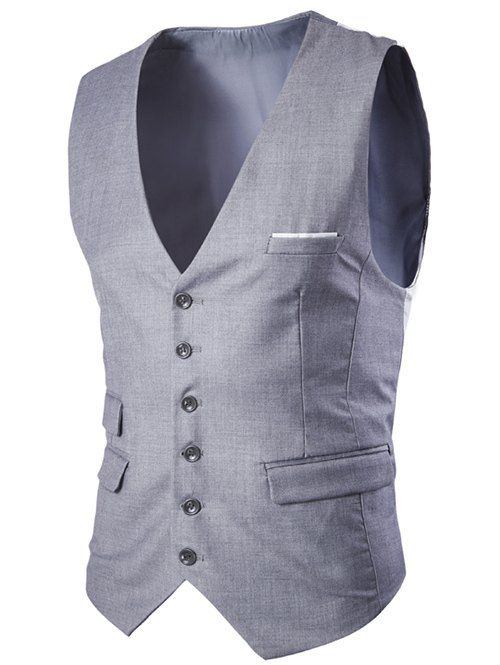Slim Fit Simple boutonnage Men 's Solid Color Waistcoat - Gris Clair XL