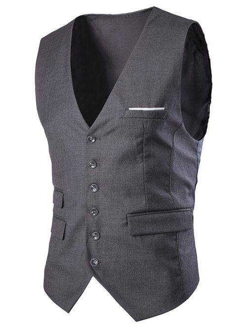 Slim Fit Simple boutonnage Men 's Solid Color Waistcoat - gris foncé L