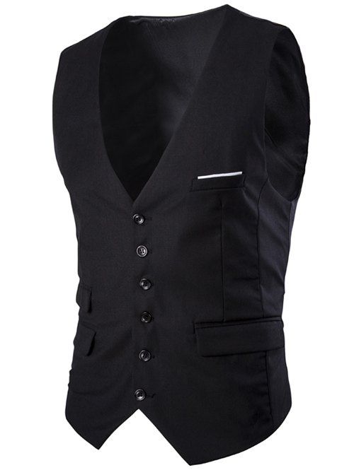 Slim Fit Simple boutonnage Men 's Solid Color Waistcoat - Noir M