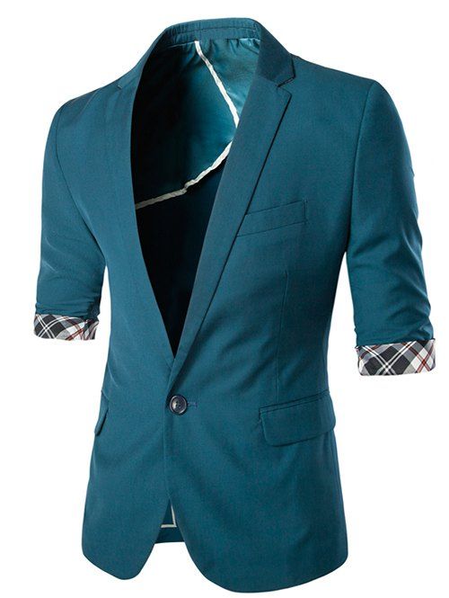 Minceur Three Quarter Sleeve Solid Color Men 's Blazer - Bleu profond L