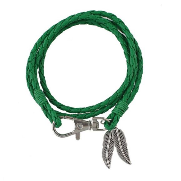 Plumes Pendentif Tressé Faux Bracelet en cuir - Vert 