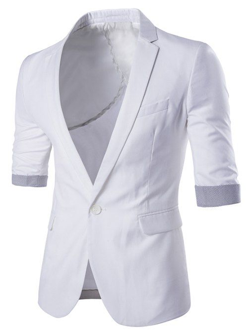 Minceur Three Quarter Sleeve Plaid Men 's Blazer - Blanc L