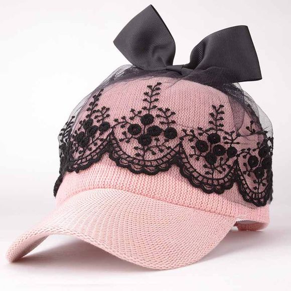 Chic Lace and Bowknot Embellished Women's Knitted Baseball Cap - Rose 