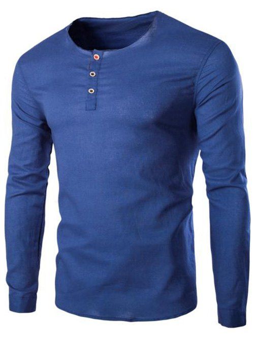 Men's Trendy Solid Color Pullover T-Shirts - Bleu M