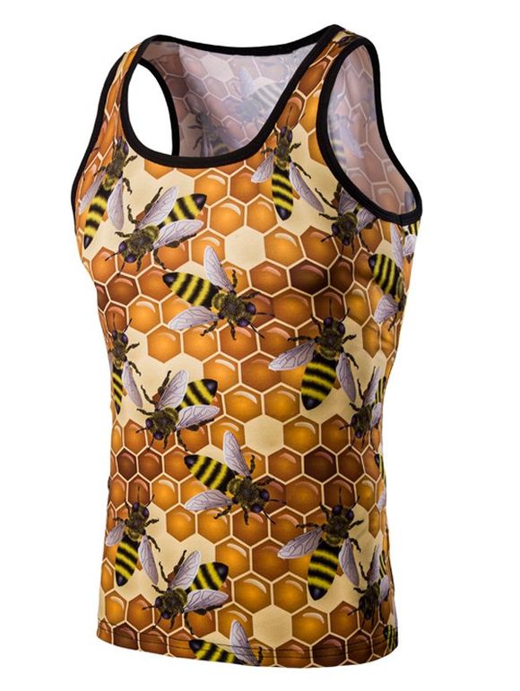 Personnalité 3D col rond Honeycomb Printed Men 's Tank Top - multicolore M