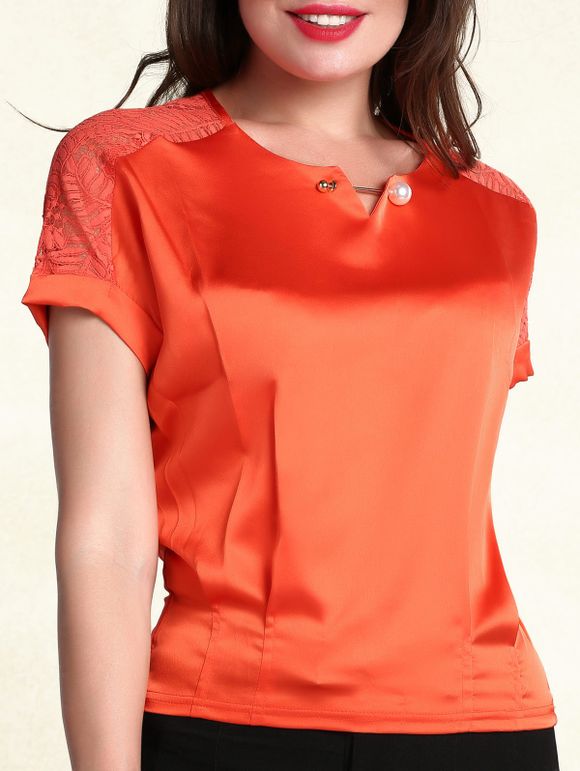 T-shirt à encolure dégagée Ladylike manches courtes perles Agrémentée Femmes  's - Saumon 2XL