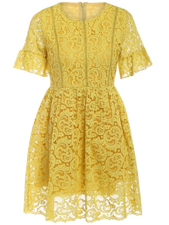 Charming High-Waist Yellow Women's Lace Dress - Jaune ONE SIZE(FIT SIZE XS TO M)