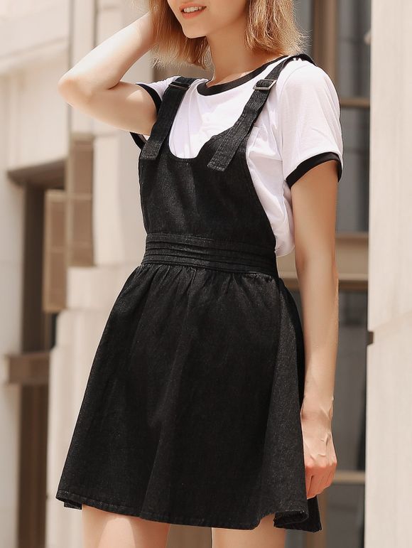 Stylish Women's U-Neck Solid Color Denim Dress - Noir 3XL