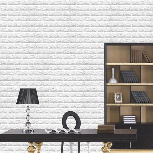 60x60 Chic 3D Brick Wallpaper Wall Sticker For Livingroom TV Background - Blanc 