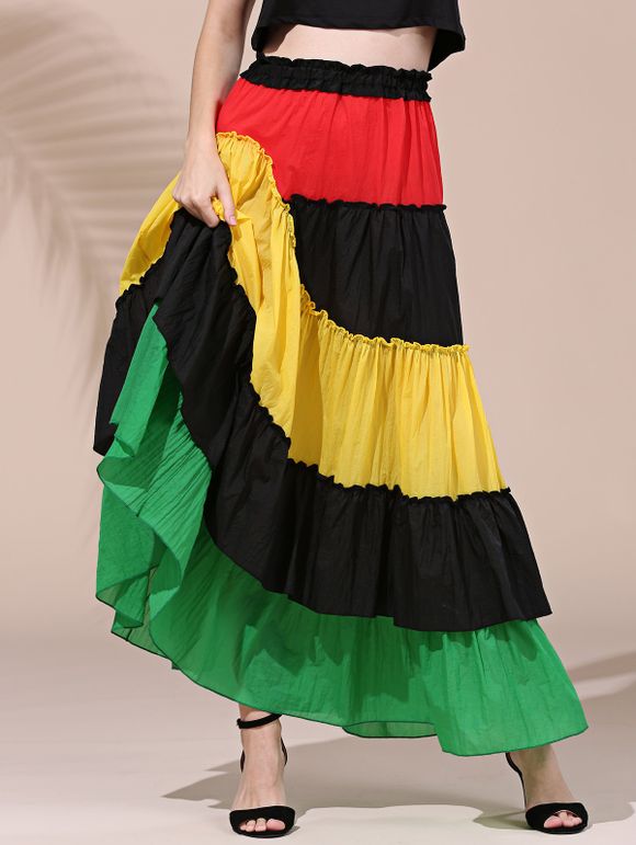 Élégant Asymmetric taille élastique Color Block femmes s 'Jupe - multicolore M
