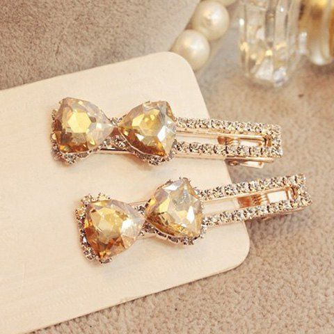 Charming Faux Crystal Rhinestoned Bowknot Hairpin For Women - Champagne 