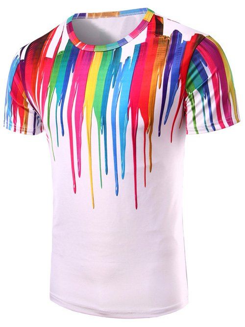 T-Shirt À Manches Courtes Peinture Éclaboussé Colorée Verticales - multicolore L