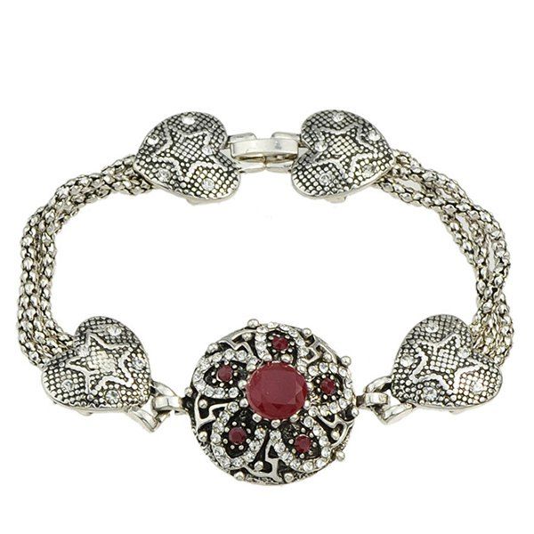 

Faux Gem Rhinestone Heart Flower Bracelet, Red