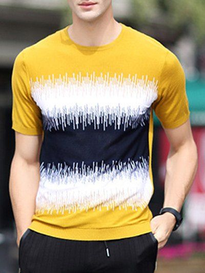 Color Block Splicing Design Loose-Fitting Round Neck Short Sleeve Men's T-Shirt - Terreux L