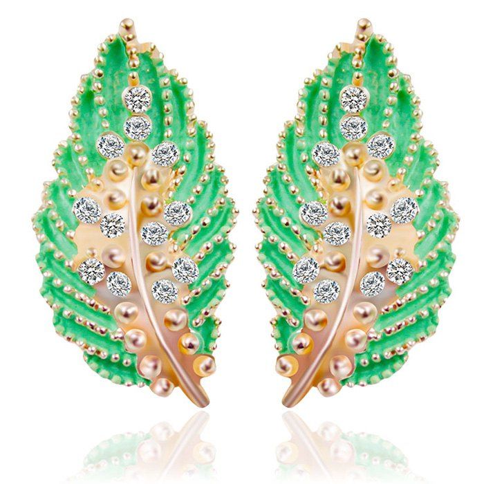 

Rhinestone Leaf Earrings, Green