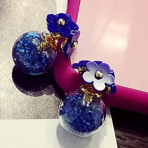 Paire de charme Perles Floral Boucles d'oreilles pour les femmes - Bleu Saphir 