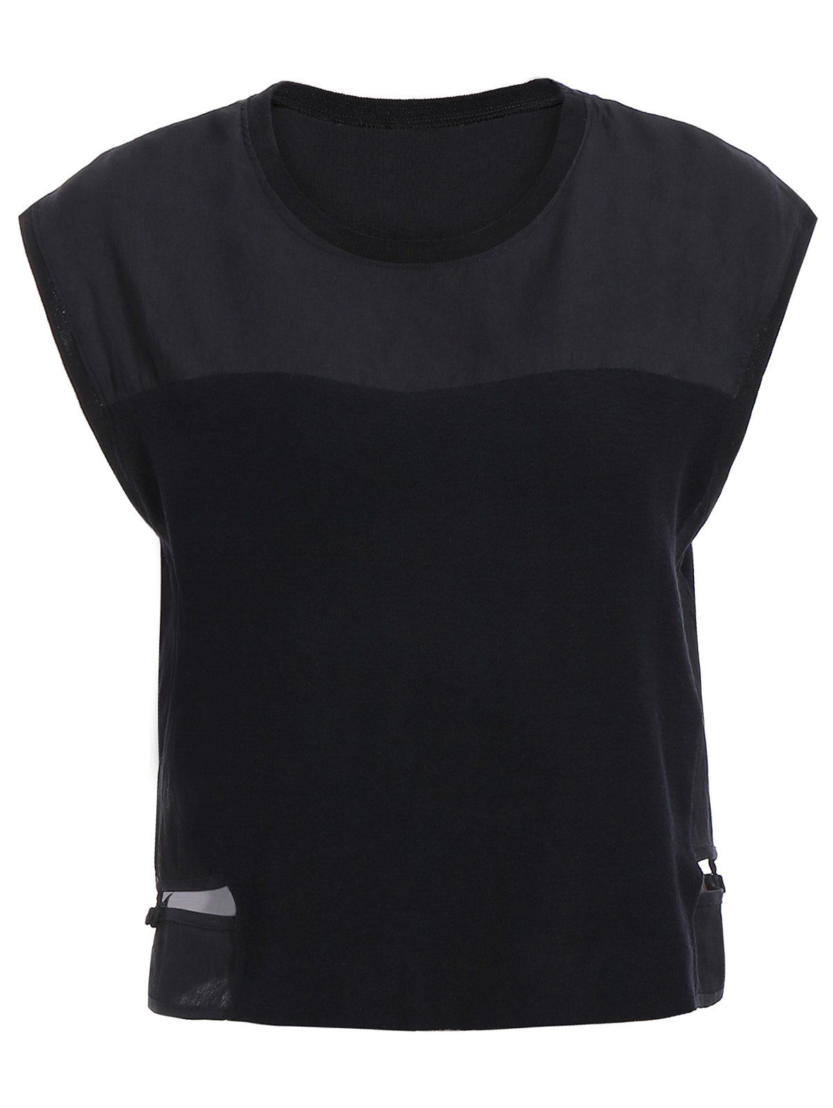 

Brief Black Round Neck Cut Out Cap Sleeve Women's Tee