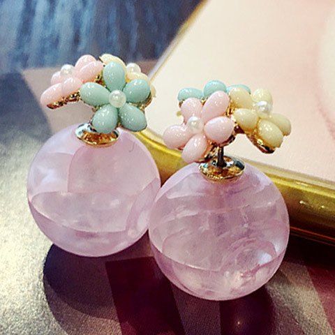 Pair of Charming Floral Faux Crystal Earrings For Women - Rose clair 