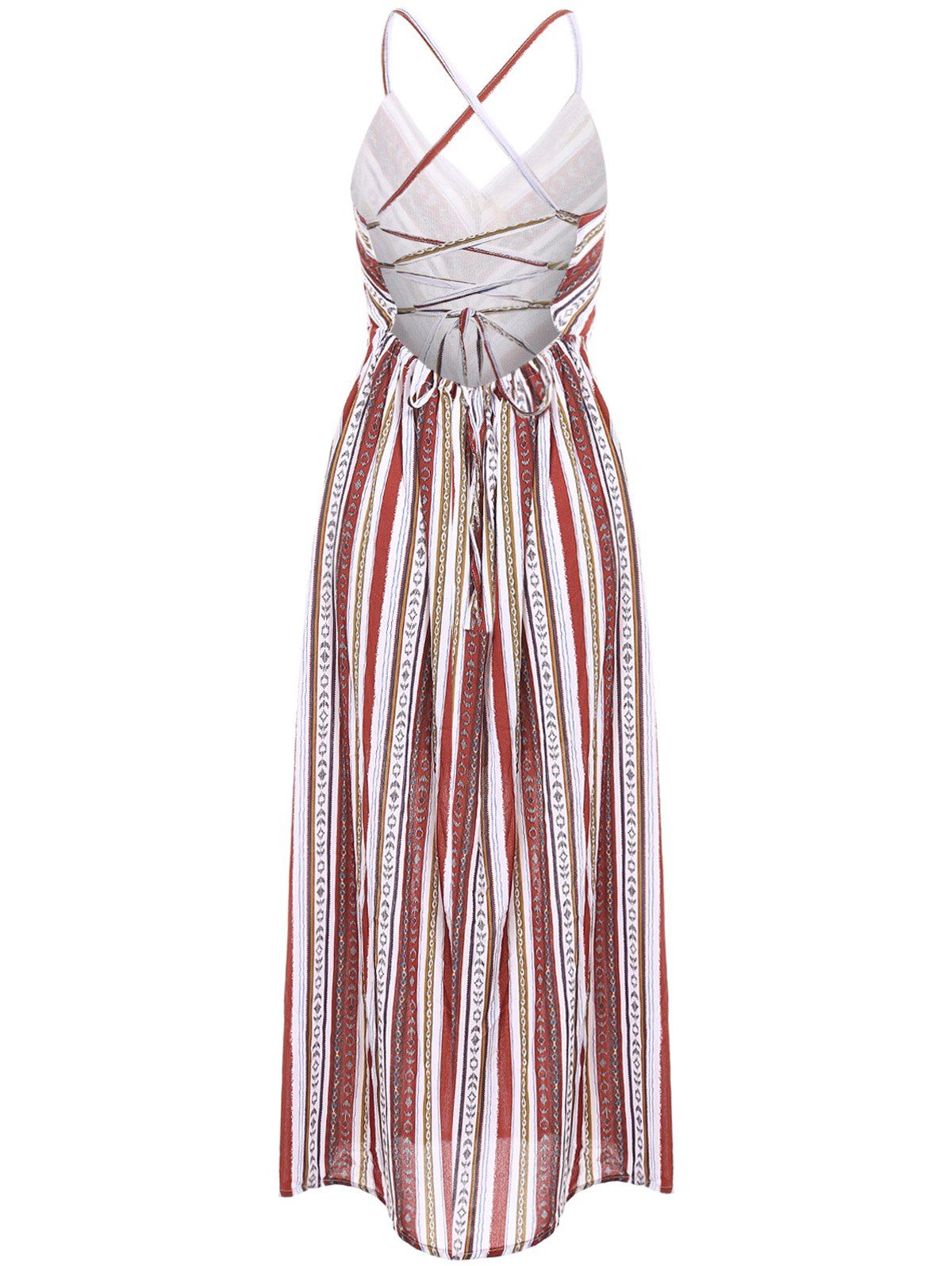

Bohemian Style Women's Sleeveless Open Back Striped Dress, Colormix