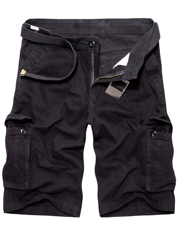 

Casual Loose Fit Multi-Pockets Solid Color Cargo Shorts For Men, Black